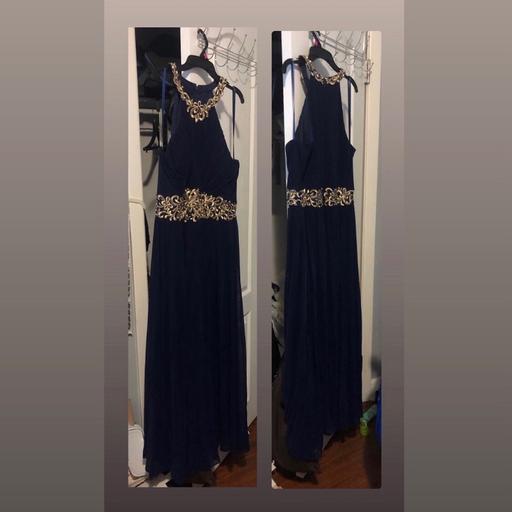 NAVY BLUE AND GOLD PROM/FORMAL DRESS